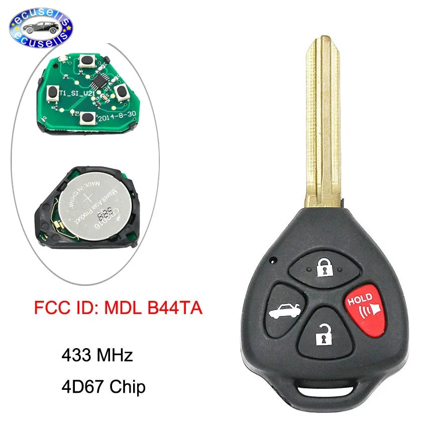 4-кнопочный дистанционный ключ 433 МГц 4D67 4D-67 чип внутри для Toyota 2007-2010 Hilux TOY43 Blade 3 + 1