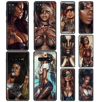 hot sexy sleeve tattoo girl case for samsung galaxy s20 fe s10 plus s20 ultra 5g s8 s9 plus s10e a51 a71 soft black shell cover