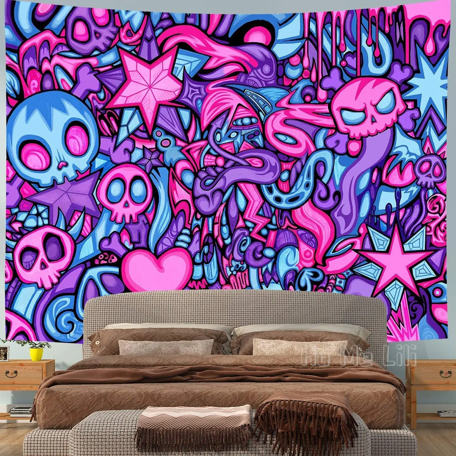 С фиолетовым черепом гобелен Абстрактная живопись для гостиной настенный