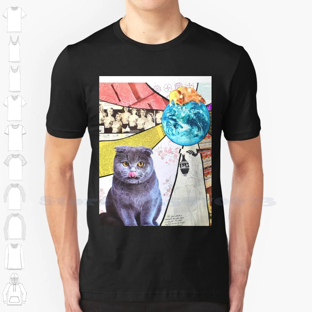 

Scottish Fold Cat In A World Ruled By Mice- Trippy Mixed Media Collage Summer Funny T Shirt For Men Women Cat Scottish Fold