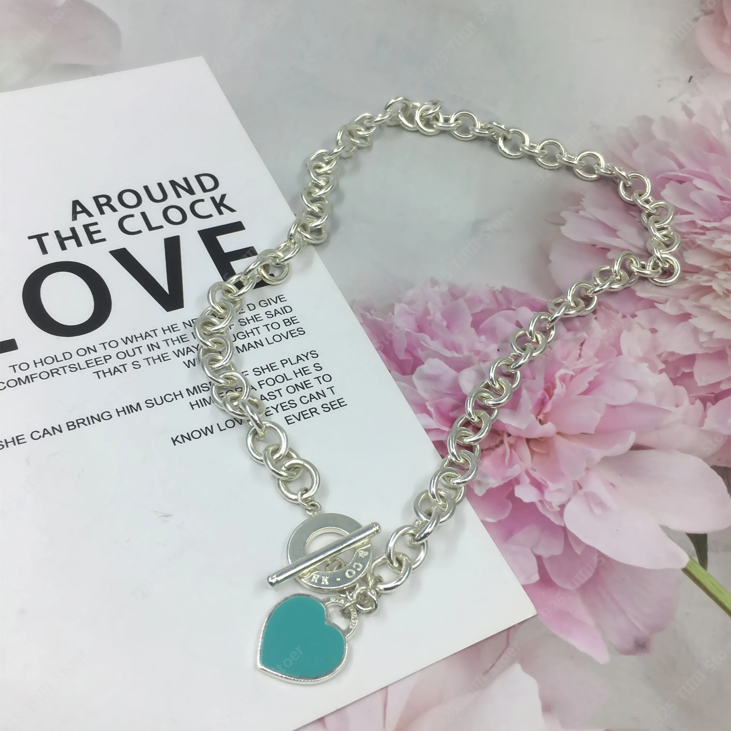 

The new 2021 ms S925 pure silver heart-shaped enamel necklace, high quality jewelry, holiday gifts, the original 1:1