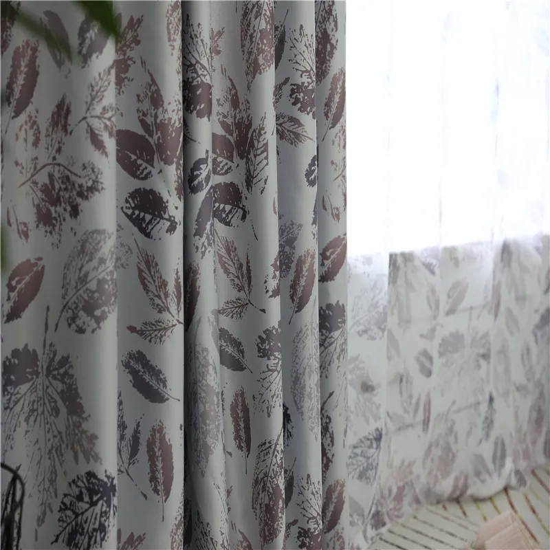 Затеняющие шторы с изображением листьев жадеита в скандинавском стиле для