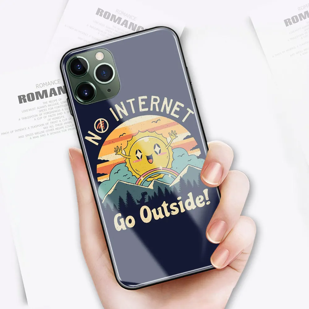 Без интернета снаружи чехол стеклянный чехол для телефона мягкий силиконовый чехол для iphone 6 6s 7 8 14 plus X XR XS Max 11 12 13 14 pro max