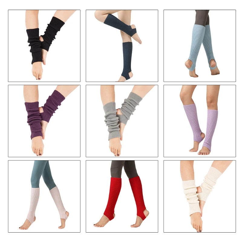

649D Women Girls Kids Stirrup Leg Warmers Boot Cuffs Ribbed Knitted Solid Color Crochet Toeless Knee High Socks for Latin Ballet
