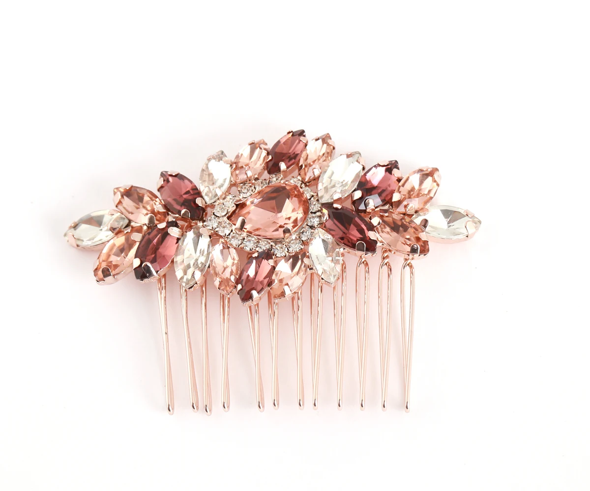 Rose Gold Hair Comb | Wedding Hair Accessories | Bridal Hair Jewelry | Wedding Headpiece | Blush Crystal Barrette Hair Piece image 3