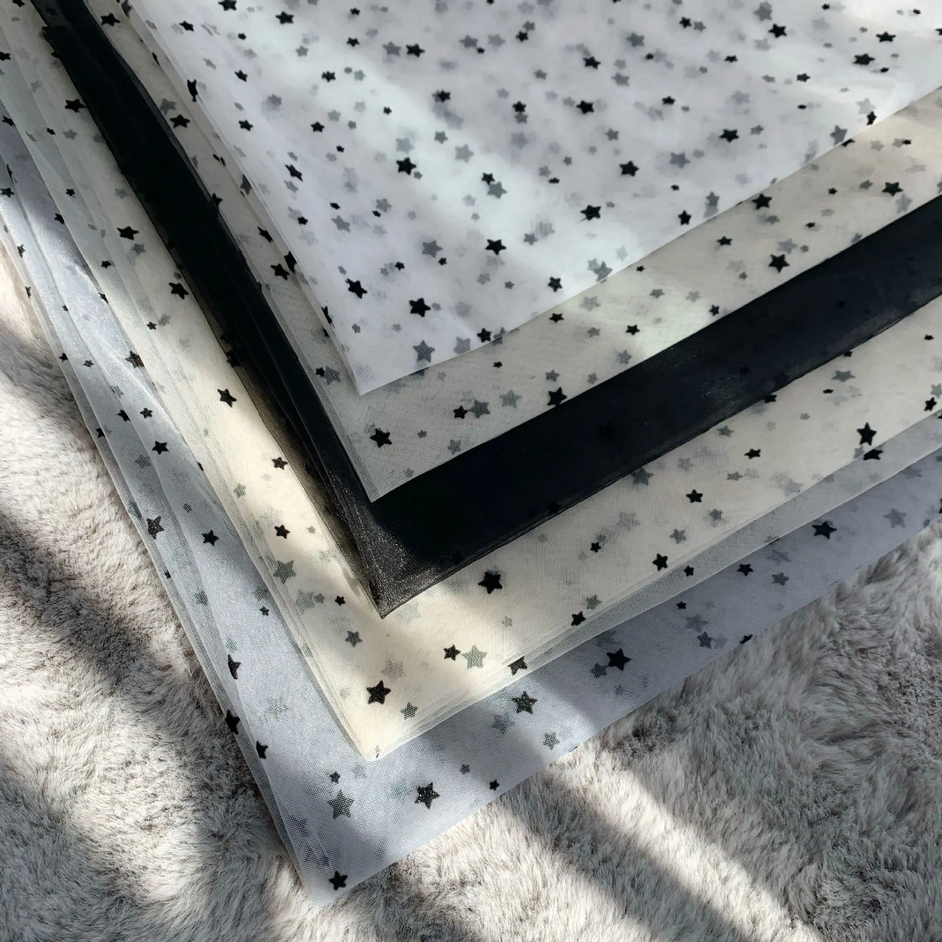 150 см в ширину 5 ярдов белый черный стекались звезды Сетка Тюль Ткань Высокое