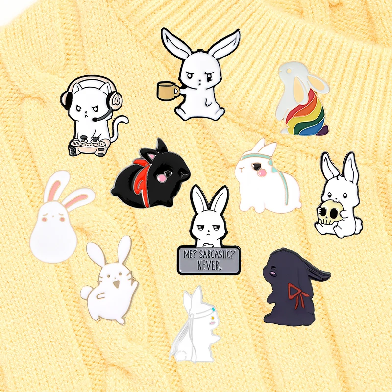 

Chen Qingling White Rabbit enamel pins Lapel accessories pin badge TV Cartoon Animal series fun rabbit jewelry gift for children