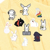 chen qingling white rabbit enamel pins lapel accessories pin badge tv cartoon animal series fun rabbit jewelry gift for children
