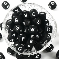 50pcslot 12mm silicone beads black english letter chewing alphabet beads baby toy baby teether beads name pacifier chain clips