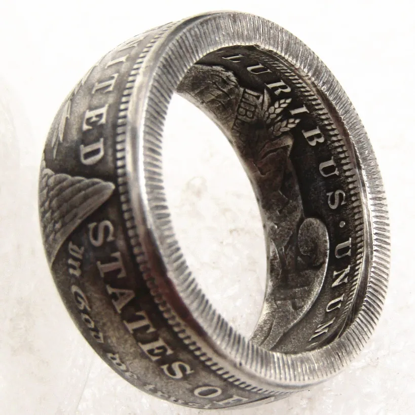 

Morgan Silver Dollar Coin Ring 'Heads' Silver Plated Handmade In Sizes 8-16 Wholesale