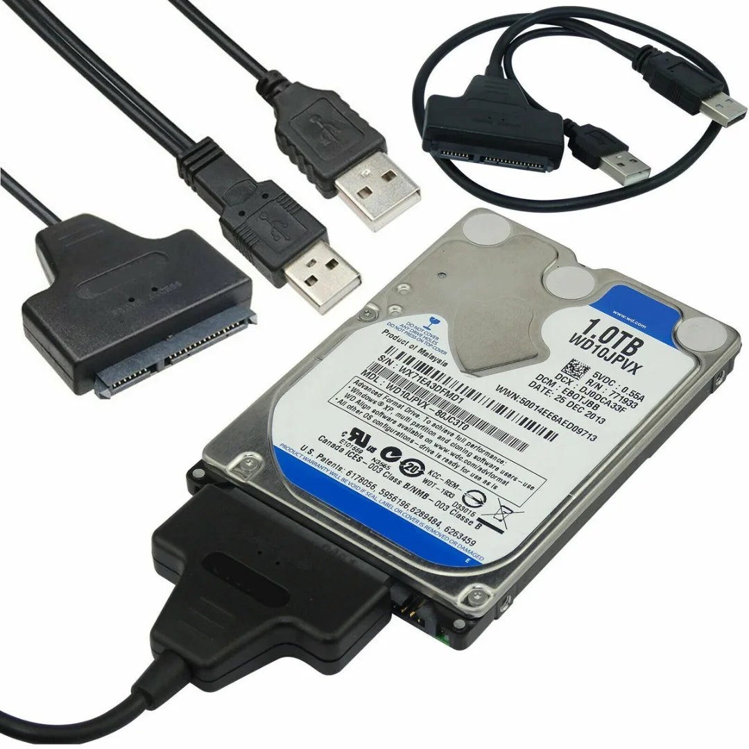 

New USB 2.0 To SATA Converter Adapter Cable For 2.5/3.5 Inch SATA1 And SATA2 HDD Hard Drive Disk Dual USB Power