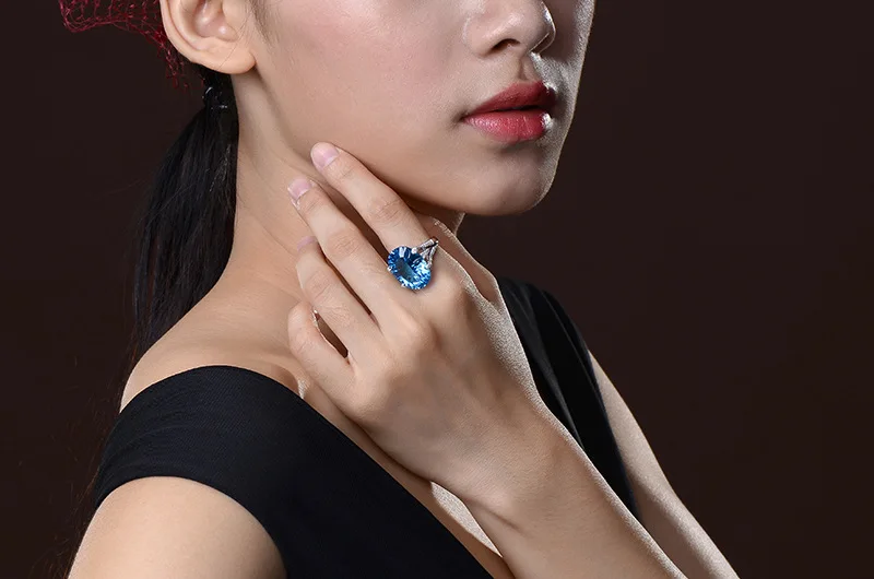 Топаз Обручальное кольцо синий драгоценный камень для женщин Аква синее
