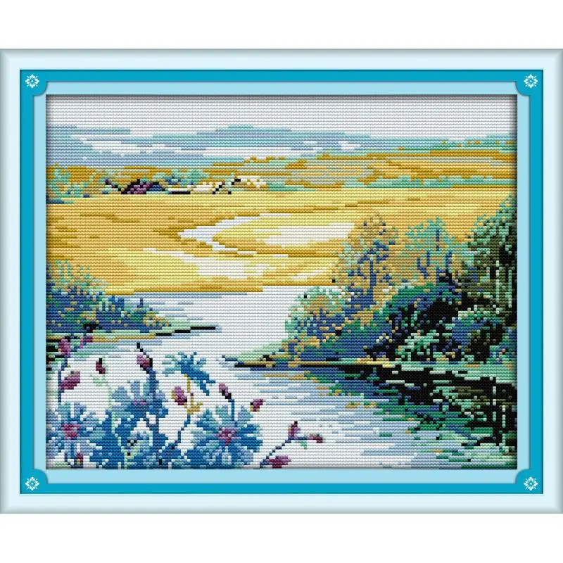 

Rural Scenery DIY Chinese Needlework Crafts 11CT14CT Printed Pattern Cross Stitch Kit DMC Fabric On Canvas Embroidery Set Decor