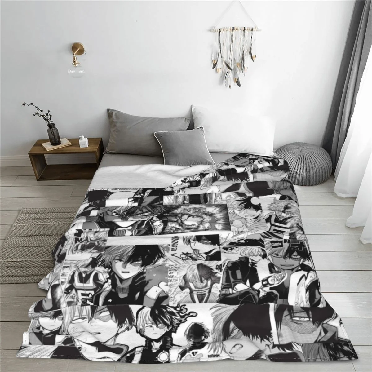 Todoroki Shoto Blanket Flannel Textile Decor My Hero Academia Anime Manga Unisex Throw Blankets For Bedroom Office Bedspreads | Дом и сад