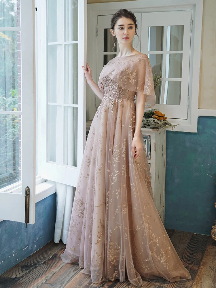 Женское платье с блестками SSYFashion элегантное бальное телесного или розового