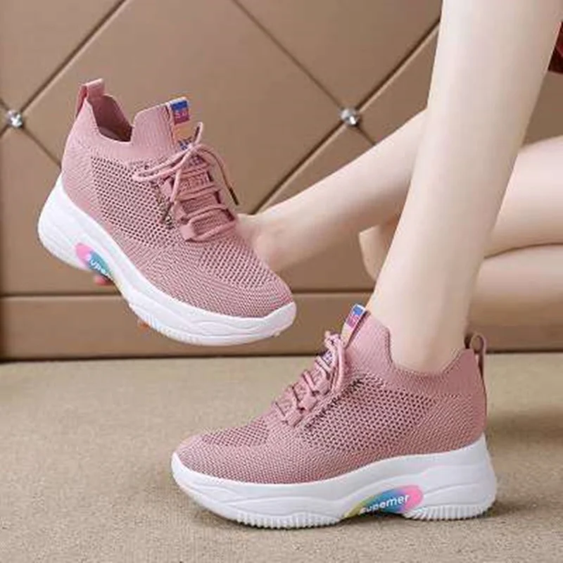 

New Casual Women's Mesh Flat Sneakers Women's Breathable Vulcanized Shoes 2021 Mother Single Shoes Thick-Soled White Shoes Women