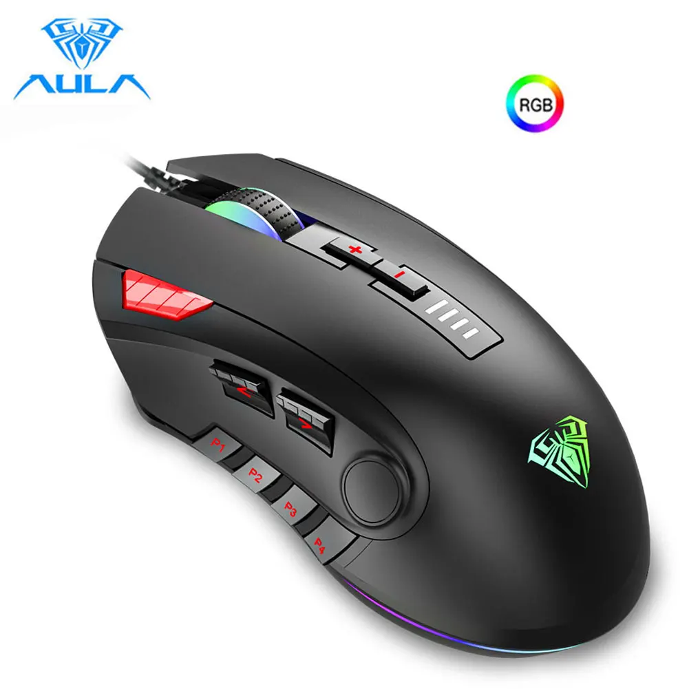 AULA H512 RGB Подсветка игровой Мышь 12 кнопок программирования 5000 Точек на дюйм