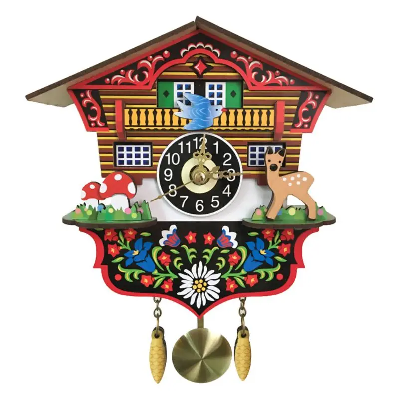 

3D Cartoon Cuckoo Wooden Hanging Swing Wall Clock for Kids Living Room Decor