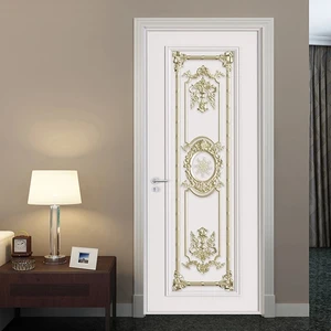 Luxury Feeling Door Stickers Home Decoration Golden Embossed Pattern Self-Adhesive Bedroom Living Room Door Decals Waterproof