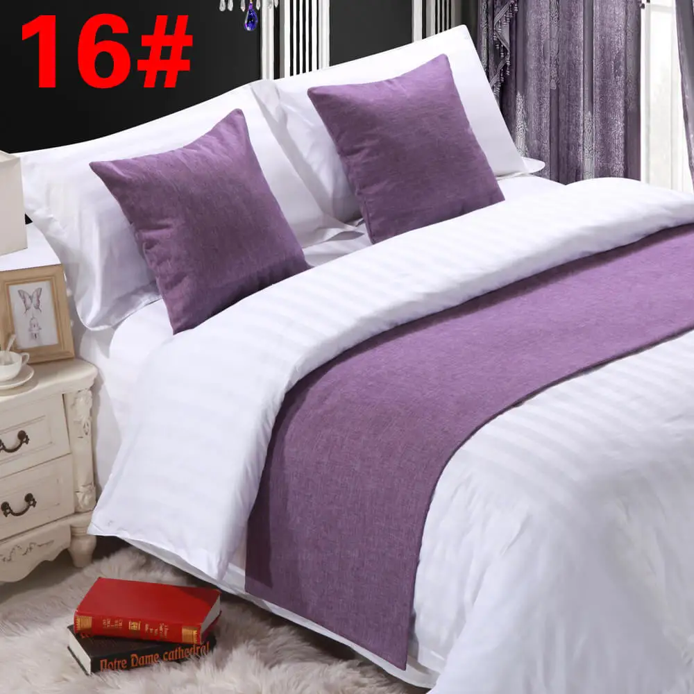 Solid Bed Runner Hotel Scarf Set Protector Slipcover Bed Decorative Scarf King For Hotel Bedroom Wedding Cushion Cover Teal Blue - Цвет: 16