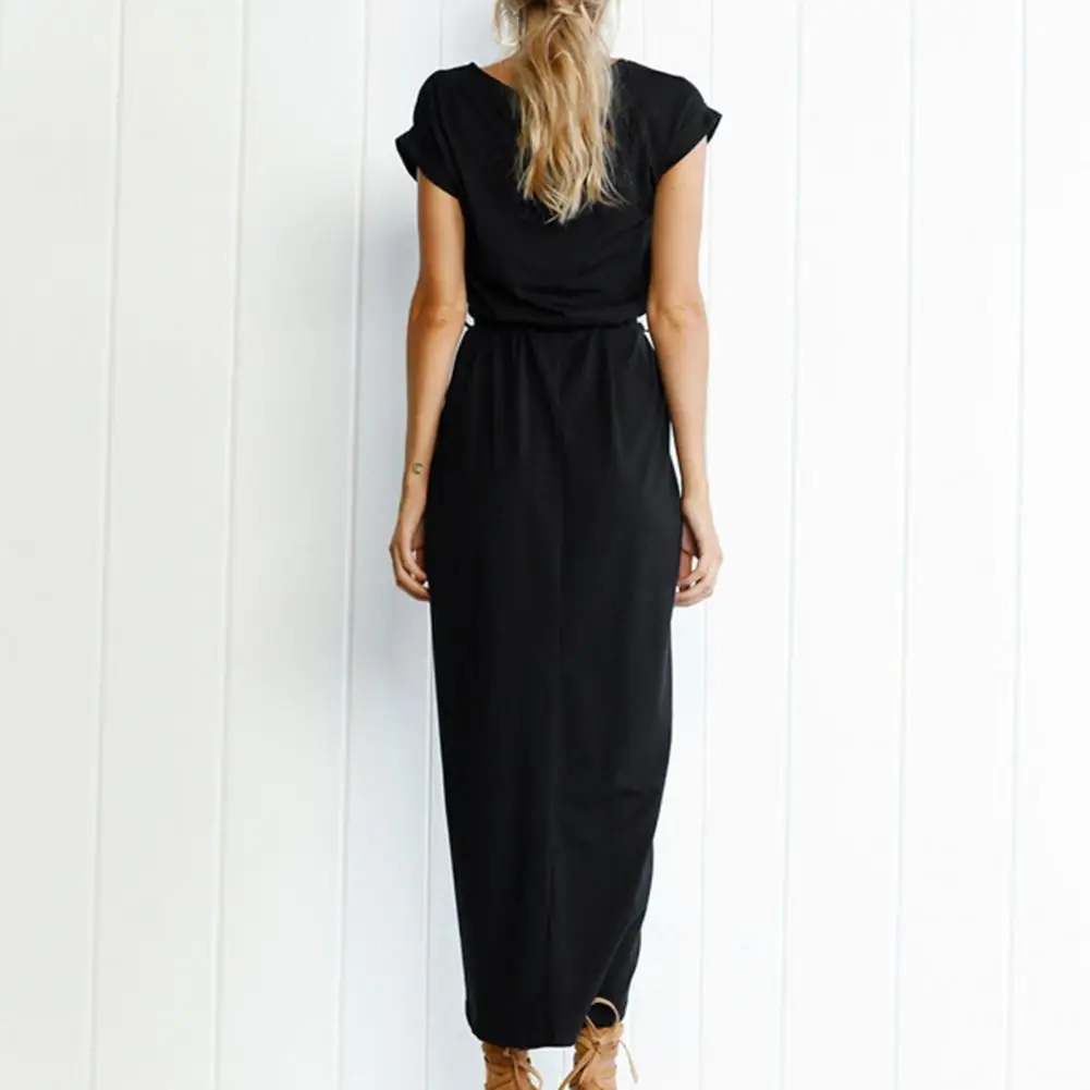 

Women Boho V Neck Slim Waist New arrival Sexy Long Maxi Dress Summer Beach Hot Party Solid Color Vestidos Sundress 2021 M-3XL