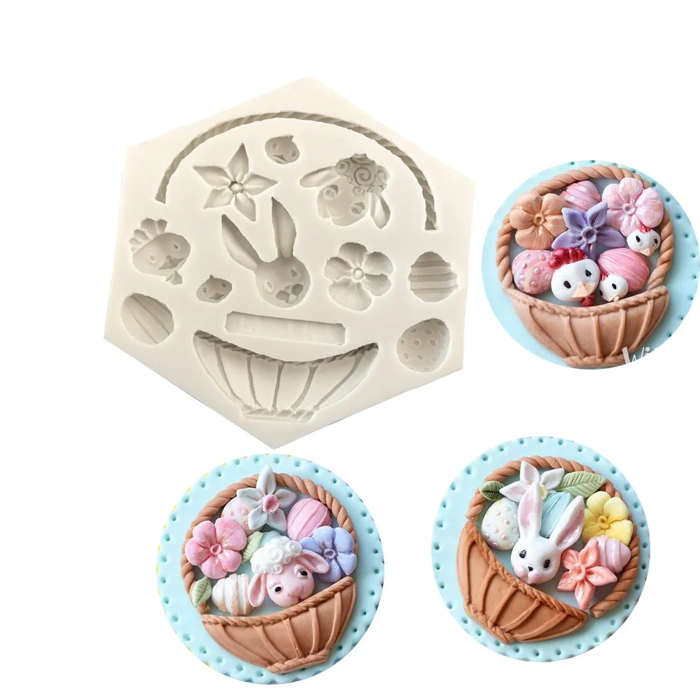 

Forest Animal Flower Basket Silicone Mold DIY Cake Baking Decoration Chocolate Mold Easter Flower Basket Rabbit Silicone Mold