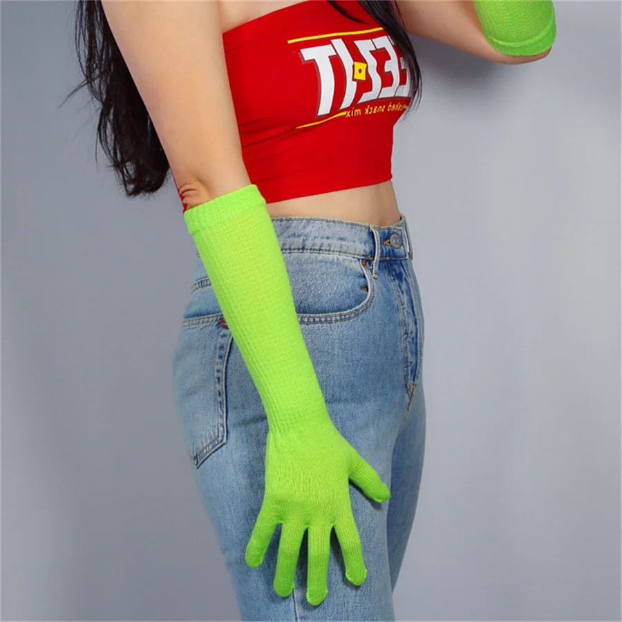 

Women Long Wool Gloves 40cm Knitting Five Fngers Elasticity With Wool Warm Avocado Green Ex-Factory Price Z40-6