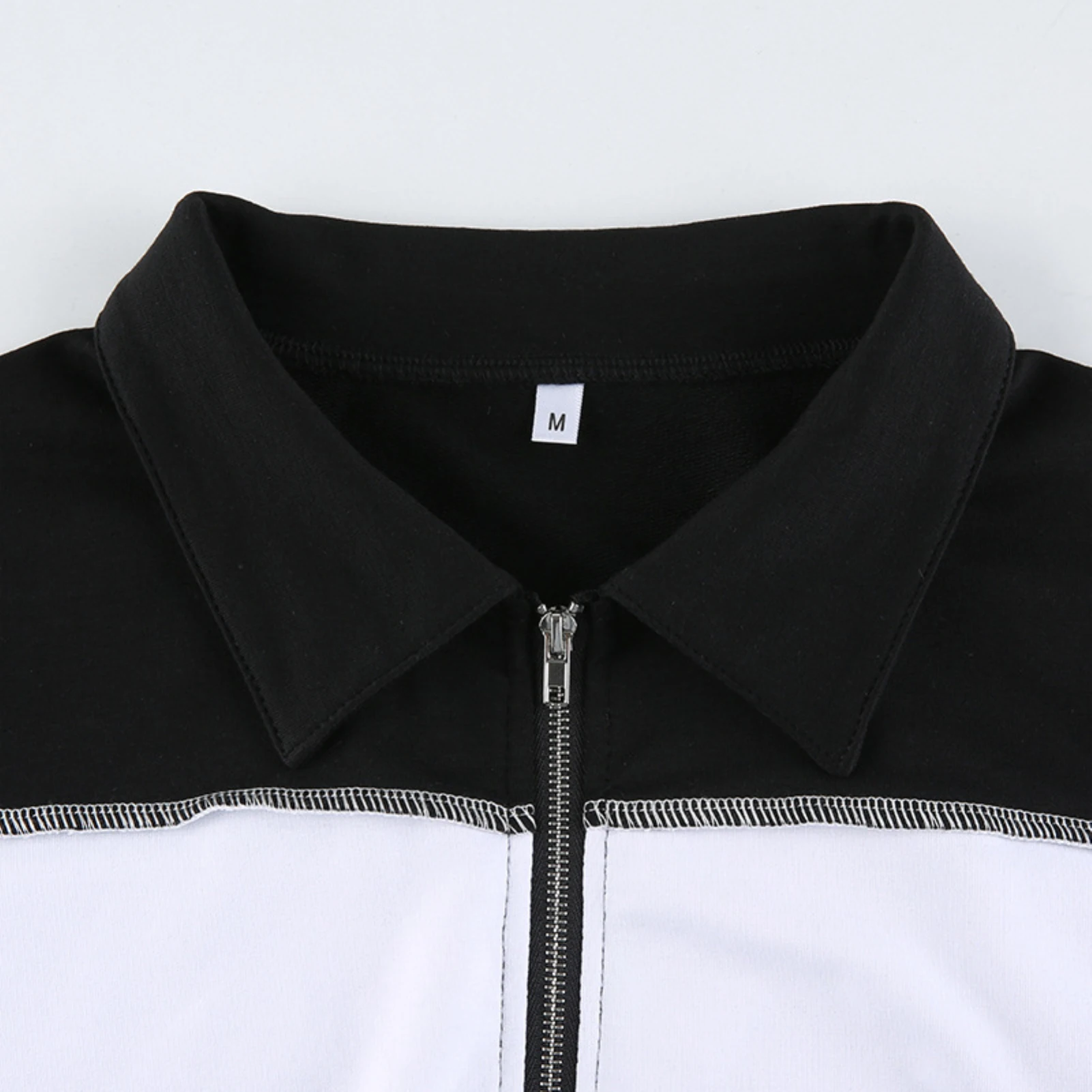 

Autumn And Winter Women's New Fashion Casual Color Block Zip Coat Long Sleeve Turn Down Collar Blouse Crop Top