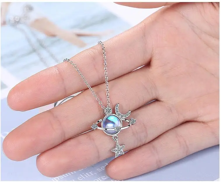 Ожерелье женское из стерлингового серебра 925 пробы с искусственными планетами и