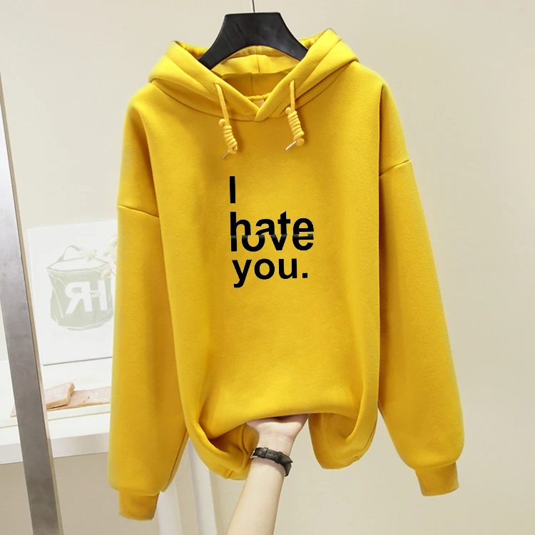 Креативный теплый свитшот с надписью I Hate/love You в стиле панк уличная флисовая