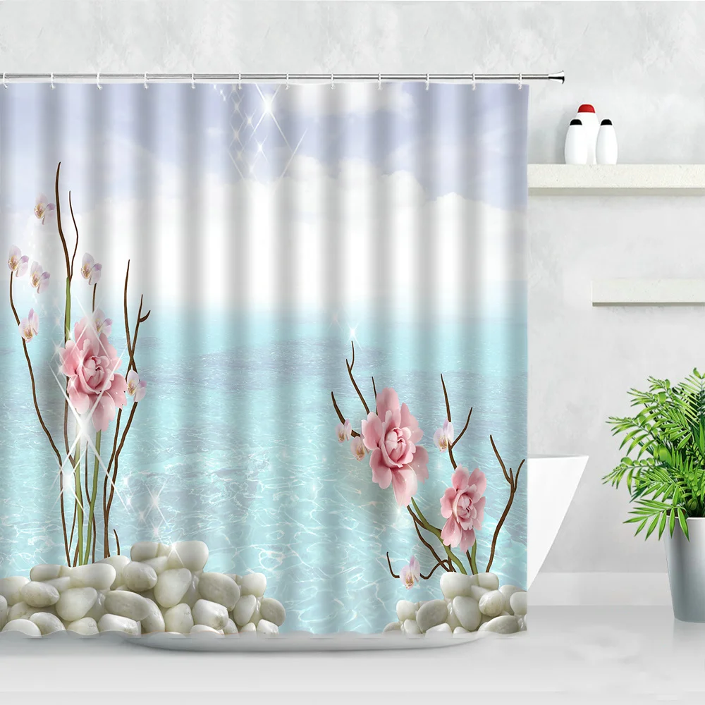relief white flowers swan shower curtains pearl diamond design water 3d printing bathtub decor hooks fabric bathroom curtain set free global shipping