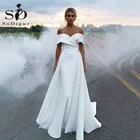 Женское атласное платье с открытыми плечами, со съемным шлейфом