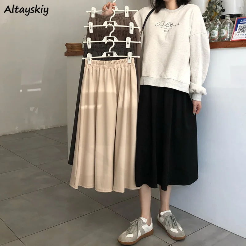 

Skirts Women Autumn Design Mid-calf Empire Fashion Baggy Candy Colors Cute Elegant A-line Harajuku Casual All-match Aesthetic