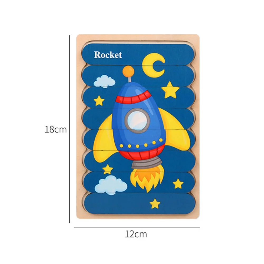 Детский деревянный мультяшный автомобиль двухсторонний пазл с животными