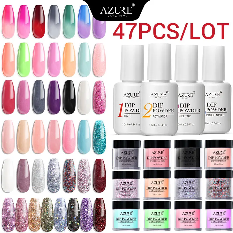 Azure Beauty 47Pcs/Lot Full Color Dipping Powder Nail Kit Gradient Glitter Dip Natural Dry Luminous | Красота и здоровье