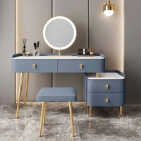 light luxury dressing table storage cabinet modern minimalist wooden rock slate table with mirrored furniture makeup vanity desk