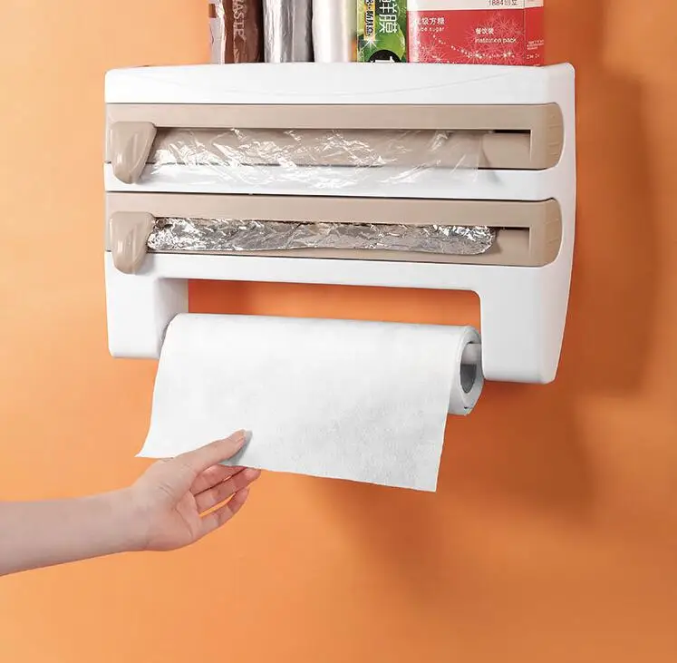 

Mutifunction Kitchen Refrigerator Cling Film Storage Cutting Rack Wrap Cutter Tin Foils Paper Kitchen Shelf Hang Holder