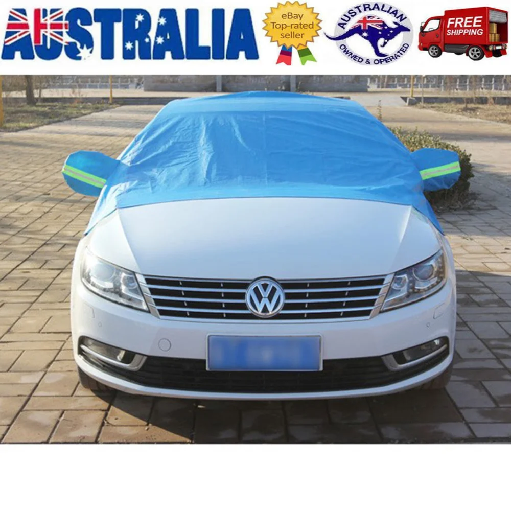 

Windproof Waterproof Car Windshield Sun Shade Protector Snow Ice Cover with Rearview Mirror Protector for Passenger Car (Blue,