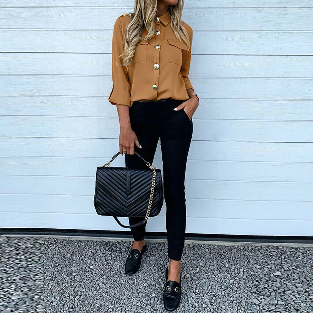 

2021 Fashion Women Shirt Blouse Big Button Long Sleeve Solid Color Casual Office Lady Blouse Shirt Summer Streetwear Tops Blusas
