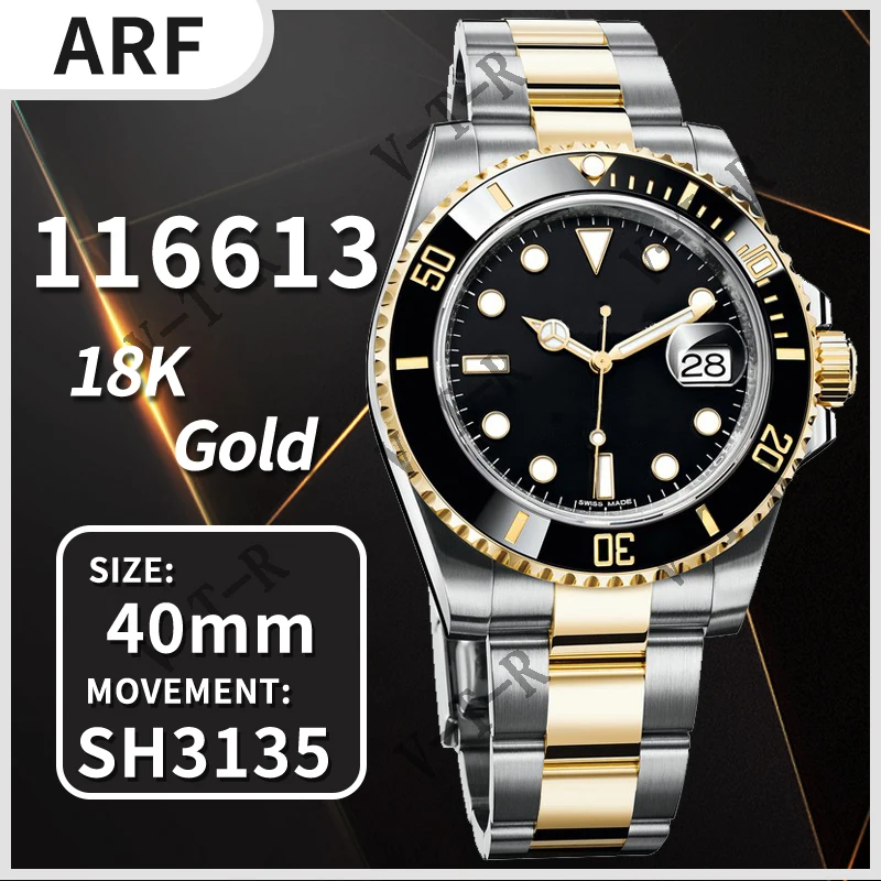 

Men's Mechanical Watch Submariner 116613 40mm PVD Gold 904L Stainless Steel 1:1 Best Edition ARF 3135 Movement AAA Watch replica