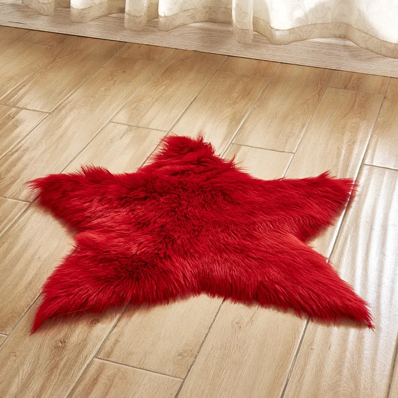 Faux Fur Carpet Long Plush Shaggy Fluffy Star Shape Carpets Long Hair Area Rugs Bedroom Living Room White Pink Floor Mat