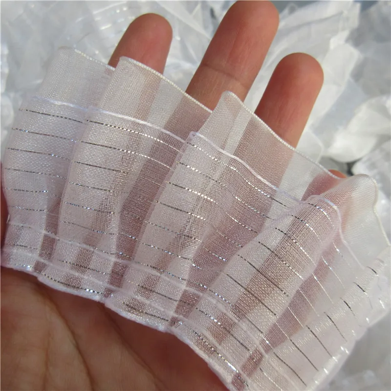 1 ярд 2-х слойный серебро плиссированная шифоновая вуаль кружевной отделкой