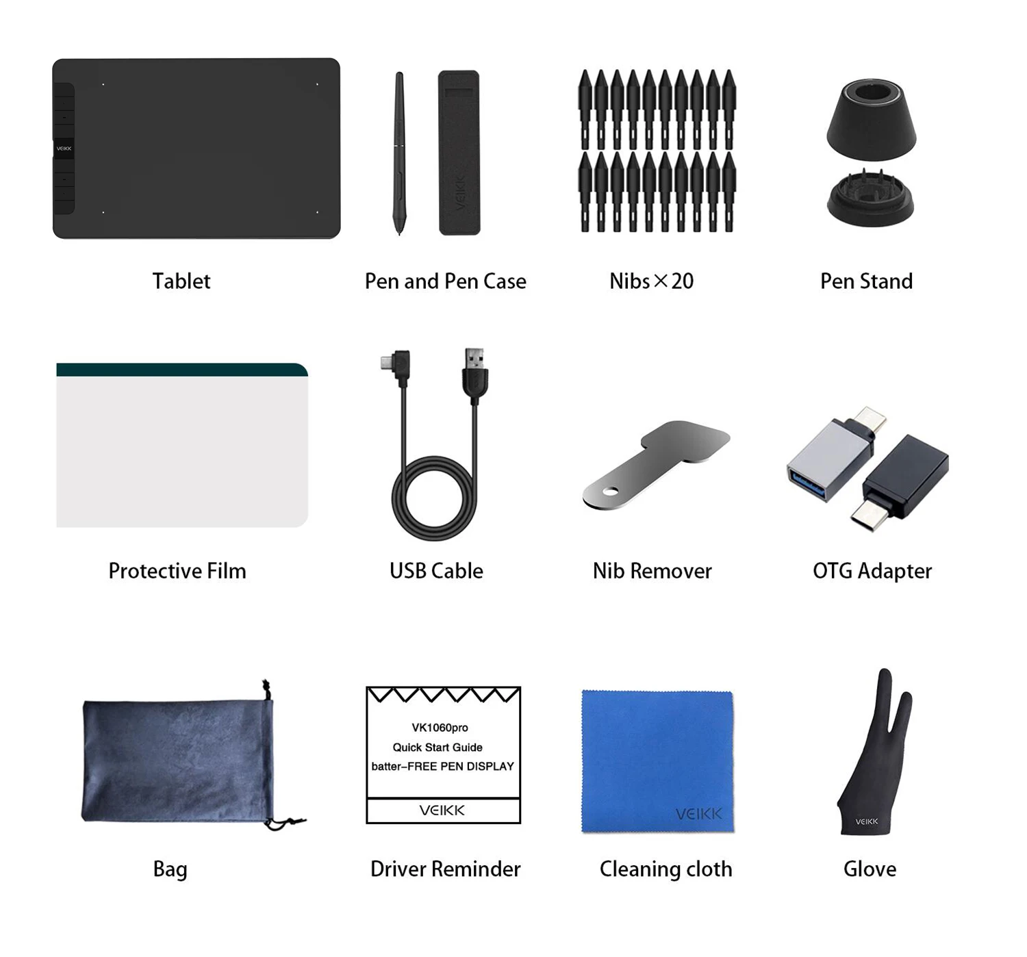 

VEIKK VK1060 Graphic Tablet with 8 Shortcut Keys 10 x 6inches 8192 Pen Pressure Sensitivity withTilt Response Battery free pen