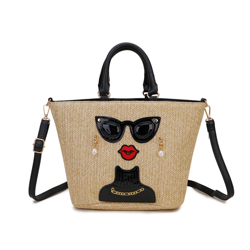 

Straw Character Badge Pattern Casual Women Vacation Totes Purses and Handbags Crossbody Messenger Bag for Girl Shoulder Bag