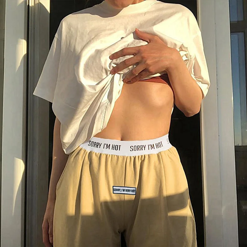 

Casual Knitted Loose Harem Pants Women Letter Appliques Sashes Ankle-length High Waist Female Sports Trousers Street Style