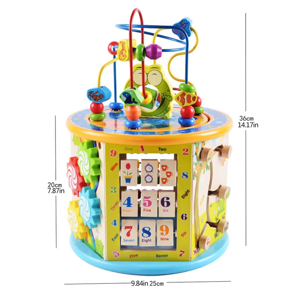 

Montessori Early Childhood Learning Educationa Toy Multi-Function Six-Sided Large Round Bead Treasure Box Puzzle Beaded Math Toy