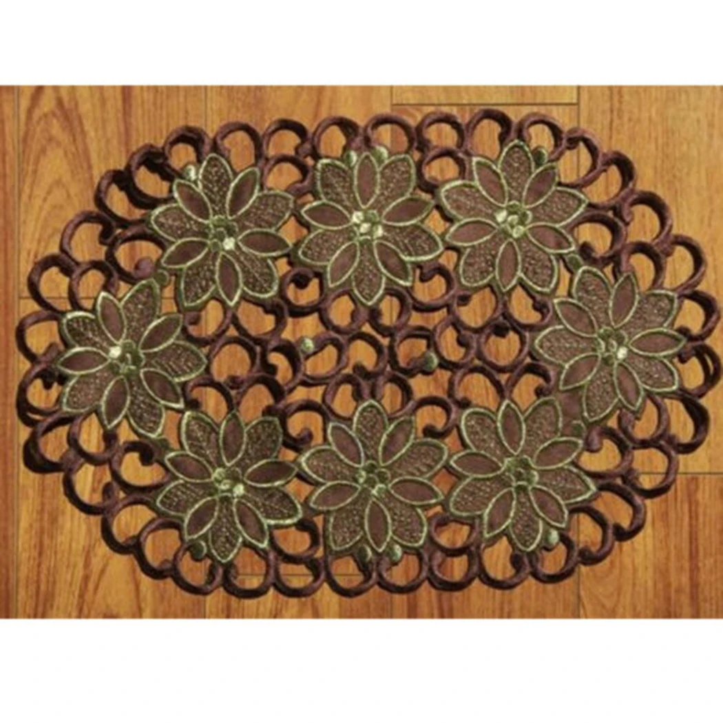 

Oval Placemats Embroidered Doilies Satin Fabric 30x45cm 12x17inch Vintage