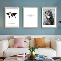 black and white lion animals posters wall art canvas paintings wall printed world map prints and posters living room home decor