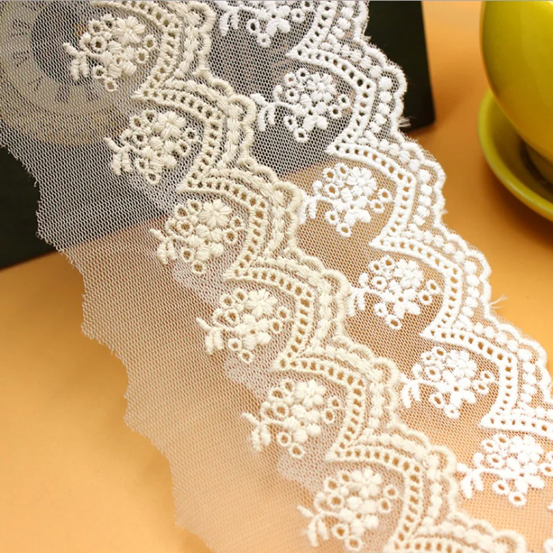 1 Yard White Beige Thread Flower Mesh Dress Lace Trim Embroidery Accessories 7cm Width Free Shipping | Дом и сад