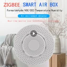 Смарт-датчик СО2 Zigbee Tuya для воздушной коробки, автоматический датчик качества воздуха с сигнализацией, детектор формальдегида, летучих соединений, температуры и влажности воздуха